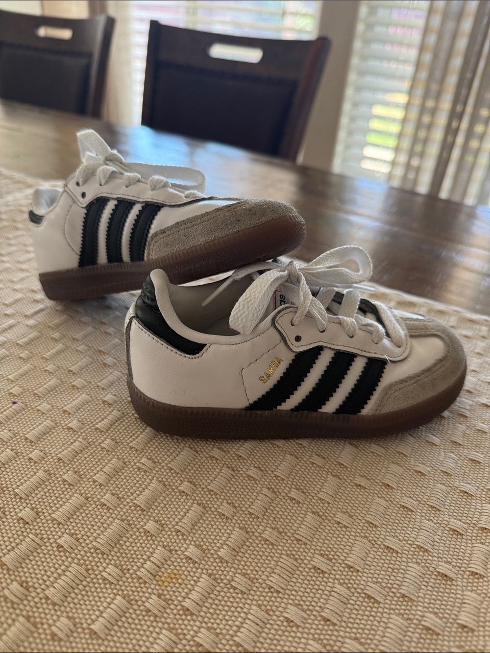 adidas Kids White Sneakers with Black Stripes and Gum Sole